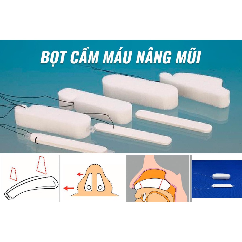 Bông xốp bọt cầm máu hút dịch mũi có ống thở sau nâng mũi thẩm mỹ vô trùng Birocel - Merocel