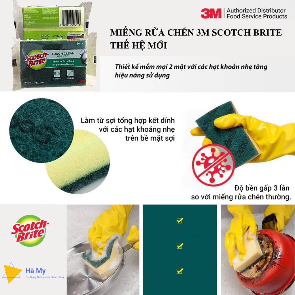 Combo 5 Miếng Rửa Chén,Bát 3M Scotch Brite Thế Hệ Mới Kháng Khuẩn,Siêu Sạch Gấp 3 Lần Miếng Rửa Chén Thông Thường