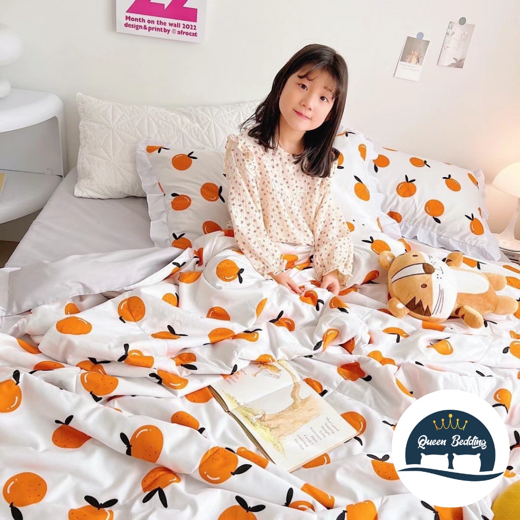 Bộ 5 Món Chăn Ga Gối Chất Liệu Đũi Bèo Cao Cấp, Thoáng Mát Hàn Quốc Hoạ Tiết Dễ Thương, Đủ Size