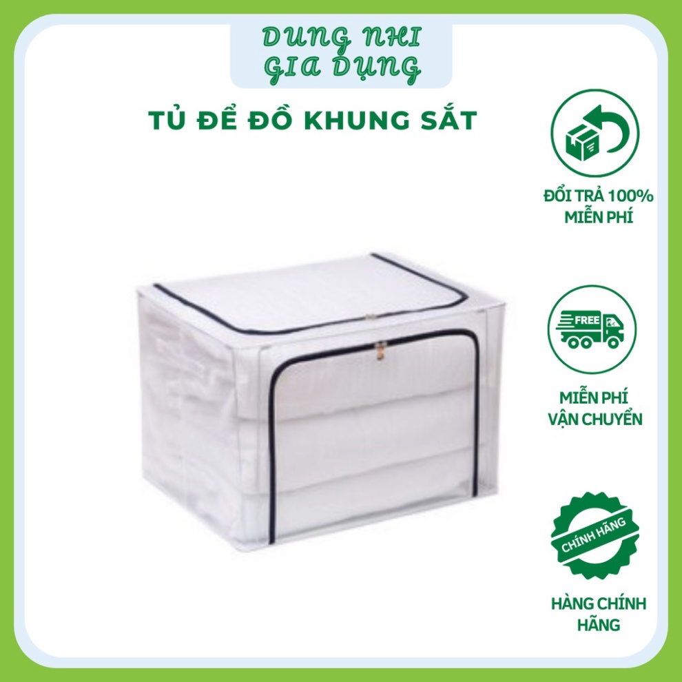 Túi Đựng Quần Áo Bằng Vải Nhựa Cỡ Lớn Túi Đựng Đồ Chăn Màn Khung Thép Cao Cấp Màu Trắng Trong Gia Dụng