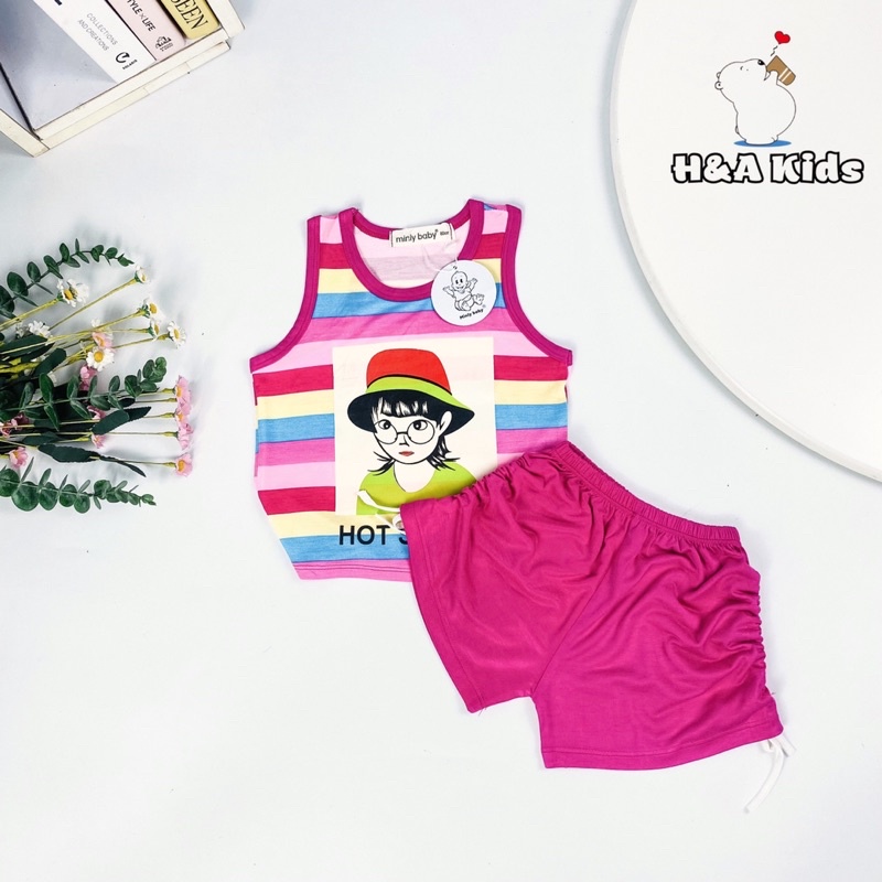[8-18kg] Bộ đồ thun ba lỗ MINLYBABY kẻ sọc dễ thương cho Bé