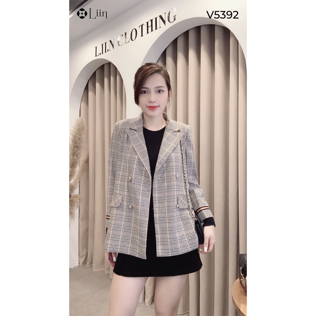 Áo vest dạ chéo kẻ dài tay form công sở dành cho nữ Liin Clothing V5392 | BigBuy360 - bigbuy360.vn