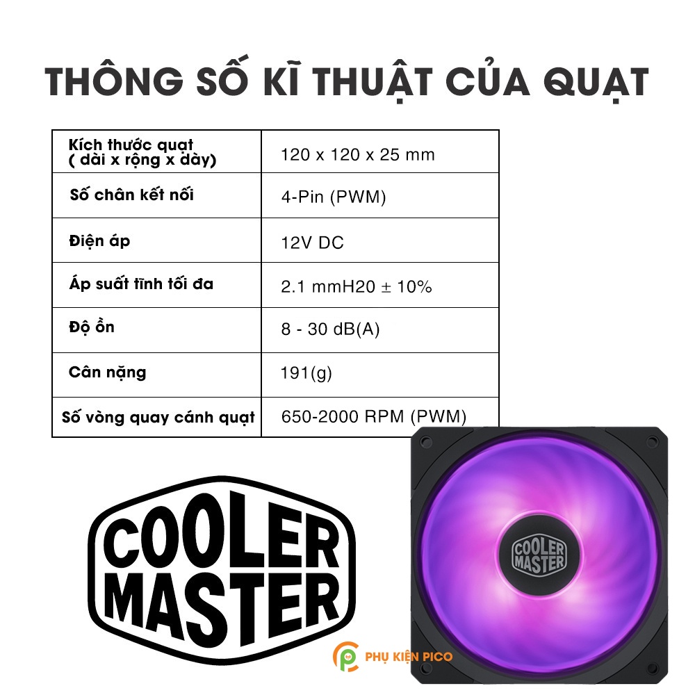 Quạt fan case 12cm Cooler Master SF120R RGB - Fan Cooler Master Masterfan SF120R RGB (tách hộp)