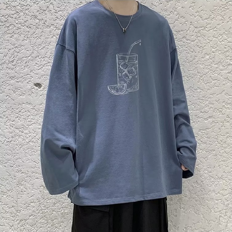 Áo Thun Tay Dài Cổ Tròn Dáng Rộng In Họa Tiết Thời Trang Cho Nam Size M-5XL