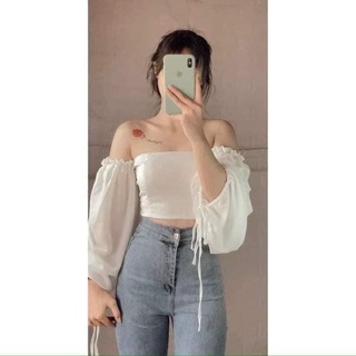 Áo trễ vai tay rút dây có mút ngực mặc được 2 kiểu