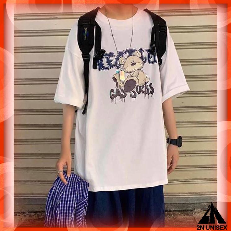 Áo thun tay lỡ form rộng - phông nam nữ cotton oversize - T shirt gấu Teddy - 2N Unisex