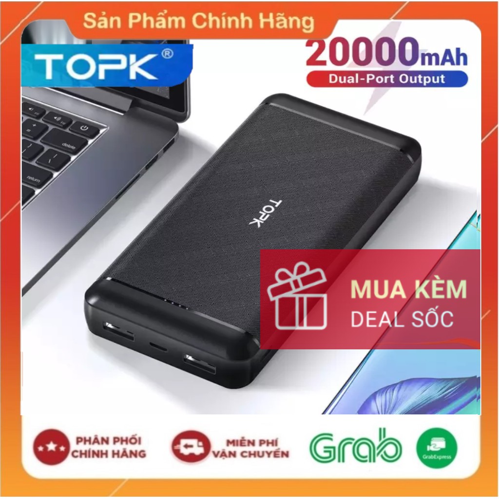 Pin dự phòng chất lượng cao TOPK I2007 20000 mAh cho iPhone, Đầu ra cổng USB kép Samsung
