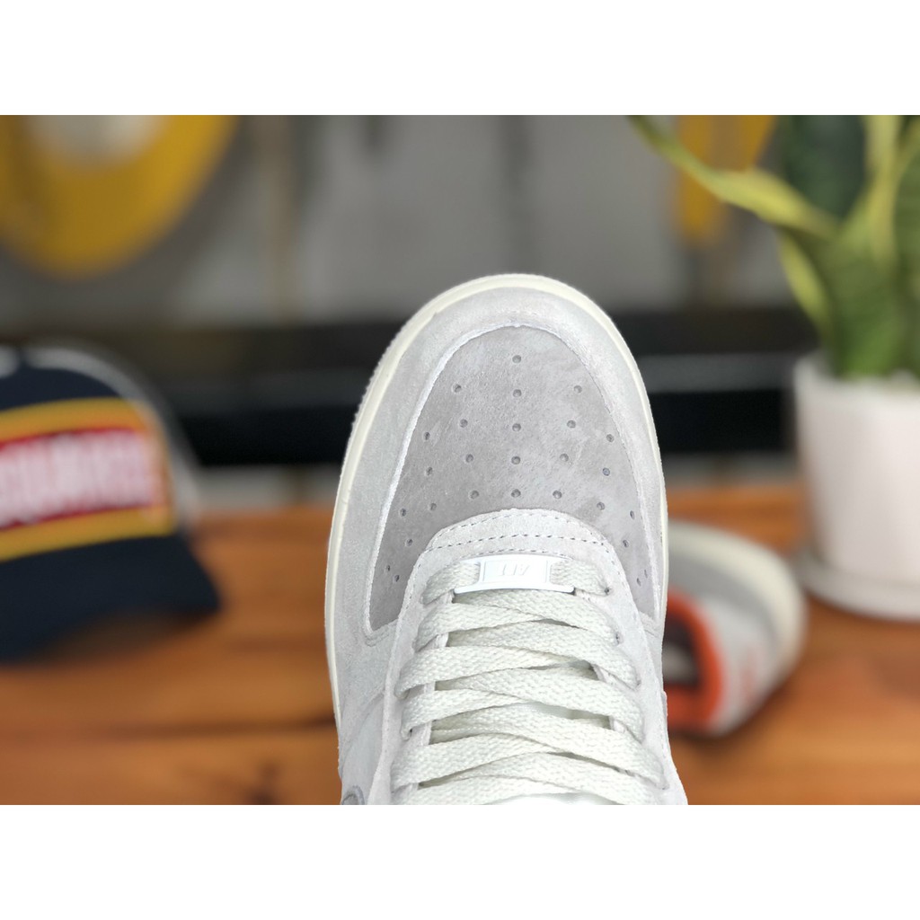 Giày Sneaker Af1 Low Xám Cổ Cam Hàng Cao Cấp Fullbox, Giày thể thao nam nữ af1 da lộn cực kì mịn, lót trần bông, cổ tròn