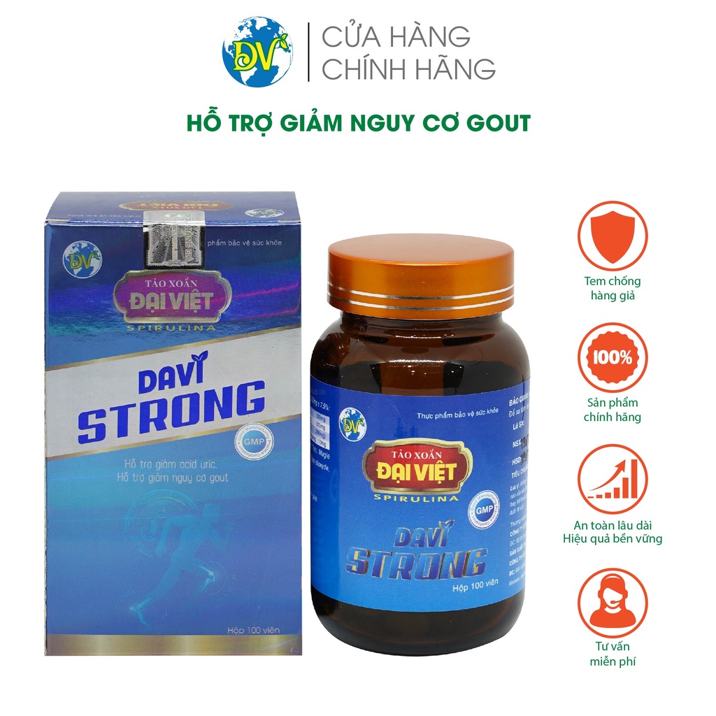 Tảo viên Davi strong, Giảm nguy cơ gout, giảm acid uric_100 viên