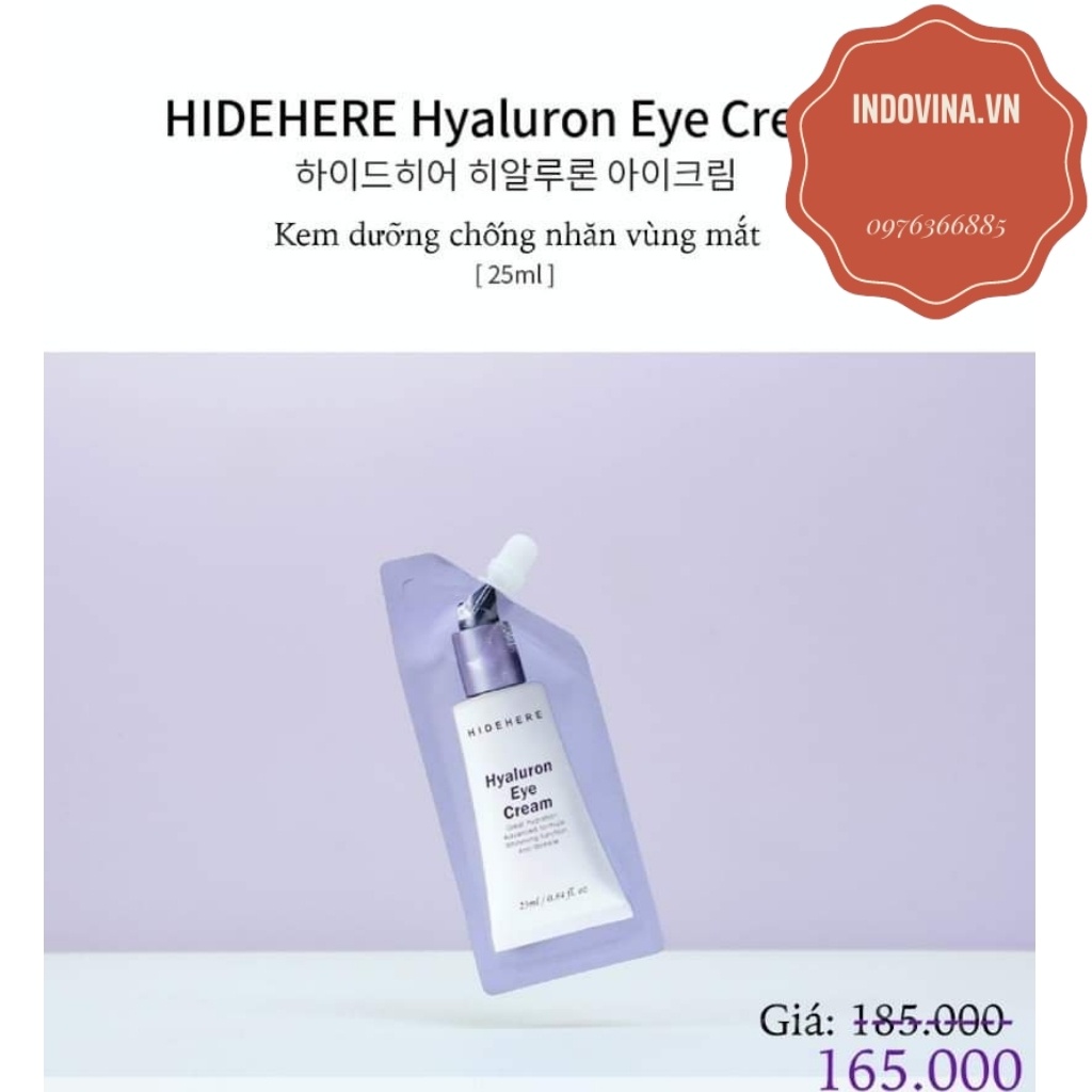 Kem Chống Nhăn Vùng Mắt 💓Mỹ Phẩm Hàn Quốc HIDEHERE Hyaluron Eye Cream Giúp Da Căng Mọng Tự Nhiên Siêu Cấp Ẩm An Toàn | BigBuy360 - bigbuy360.vn
