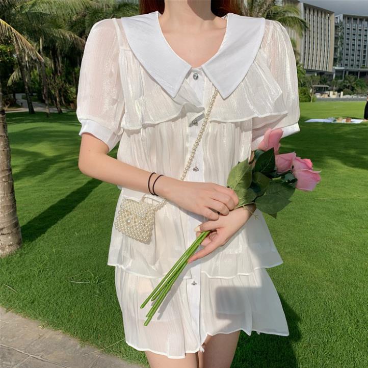 JANE'S sẵn Đầm sơ mi tầng tiểu thư Voan lụa sương óng ánh chất đẹp xinh xắn HÀNG QUẢNG CHÂU J0288 HOT