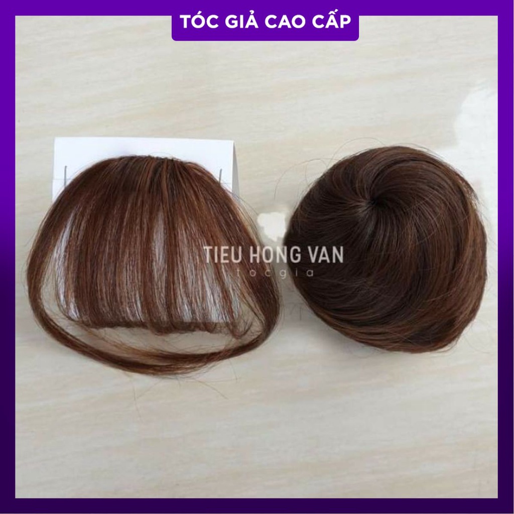 compo tóc giả búi phồng mái thưa tóc thật