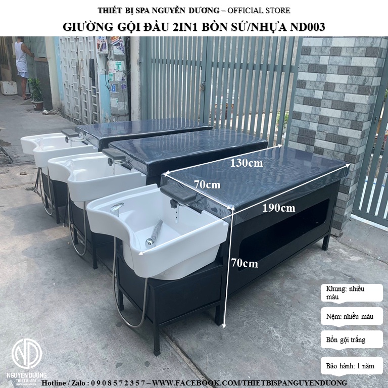 [XƯỞNG SẢN XUẤT] Giường Gội Đầu Dưỡng Sinh 2in1 Bồn Gội Tai Thỏ - Khung Sắt ND003