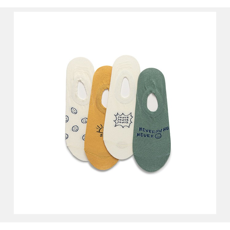 Tất Lười Nam nữ Unisex Vớ ẩn có gót chống trượt cao cấp In hình Hoạt hình Cotton Hàn Quốc