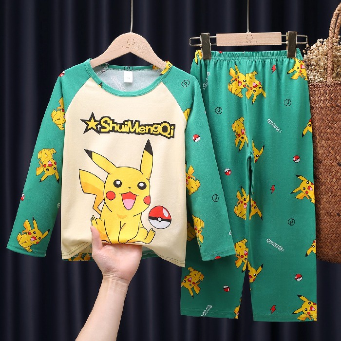 Bộ Đồ Ngủ Cotton Tay Dài In Họa Tiết Hoạt Hình Đáng Yêu Cho Bé