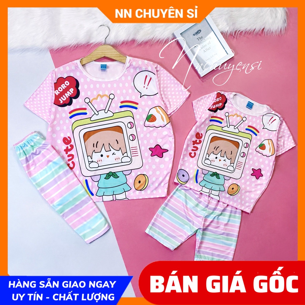 Set bộ thun in 3D MẸ VÀ BÉ GÂU DÂU  Đồ bộ thun lửng in hình gấu hoạt hình chất thun mềm mát DBRBL FULL SIZE