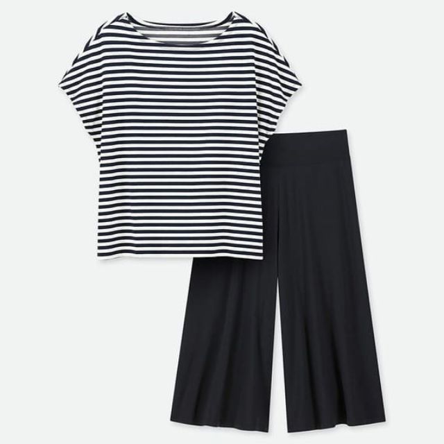 Bộ quần áo lửng nữ kẻ ngang dòng làm mát Airism dễ thương của UNIQLO