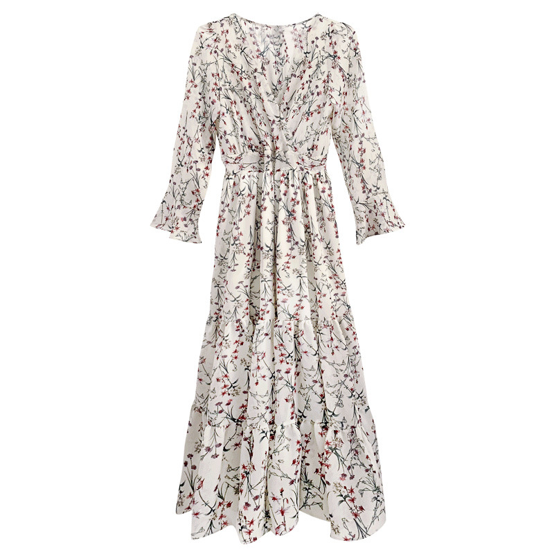 Đầm Dài Cổ Chữ V Họa Tiết Hoa Chất Liệu Chiffon Thời Trang Mùa Hè 2021 | BigBuy360 - bigbuy360.vn