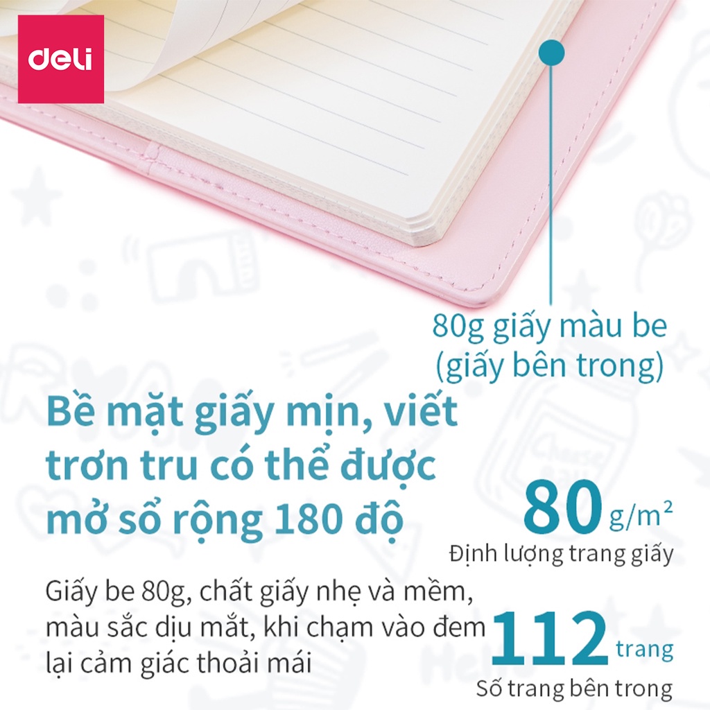 Sổ tay DELI X KAKAO da pu cao cấp 112 trang khổ 140x193mm 22252