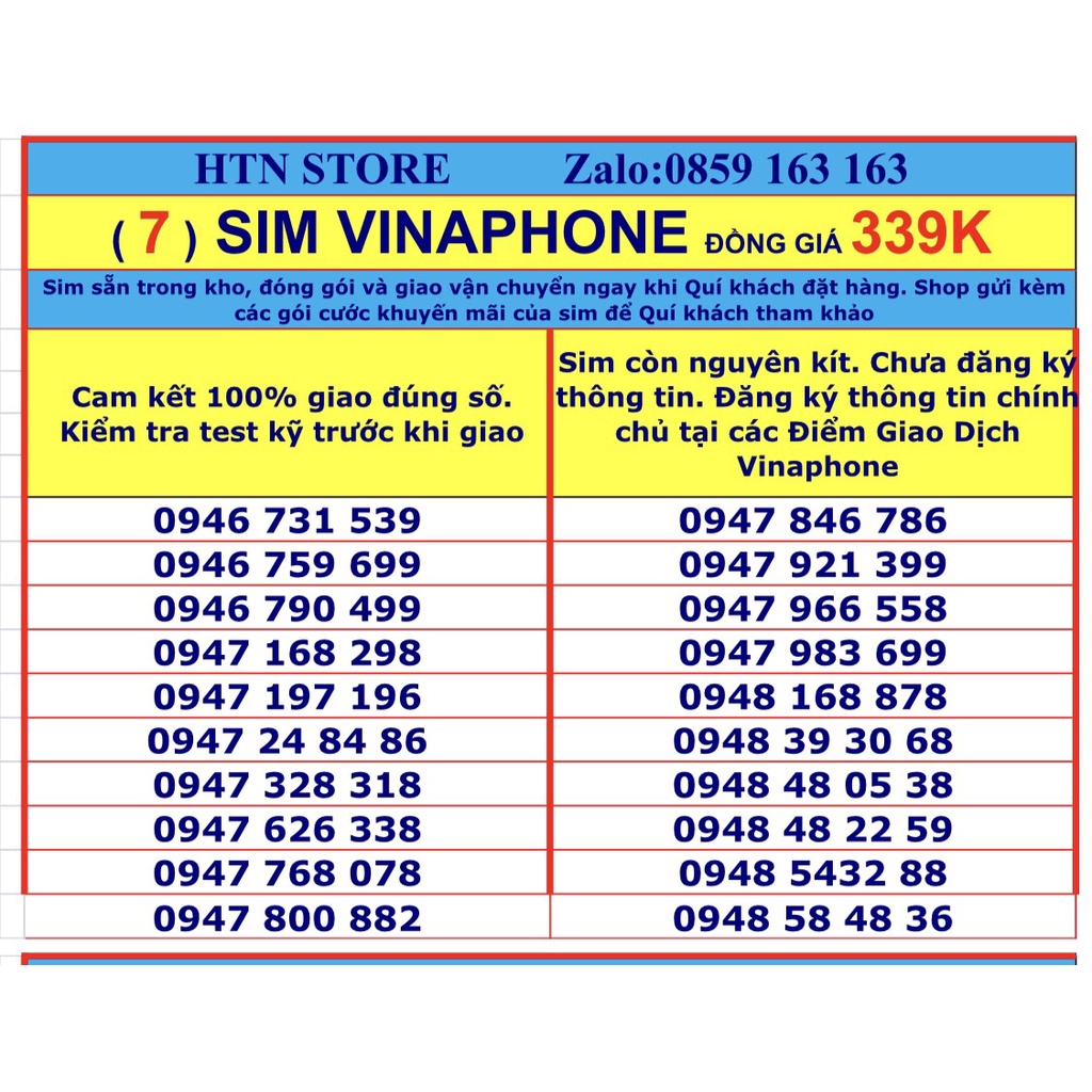 Sim số đẹp Vinaphone đồng giá 339k (7) – sim trả trước nghe gọi và 4G