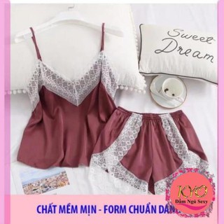[  Siêu Đẹp- LOẠI I] Đồ bộ đẹp - Bộ ngủ lụa satin Phối ren