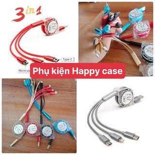 Cáp Sạc Rút 3 Đầu Siêu Bền-Dây Rút Gọn Gàng Tiện Lợi-Cổng sạc Nhanh cho ip/,micro usb,type c