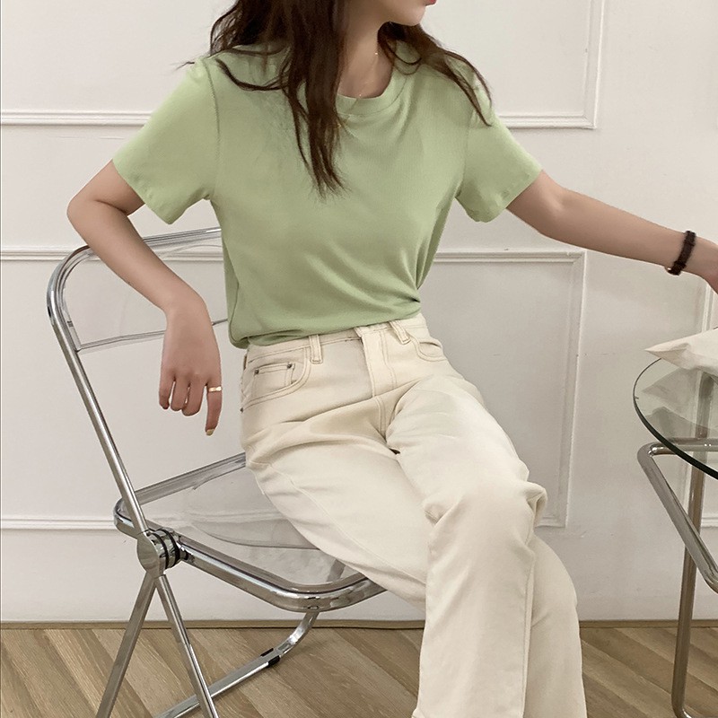 Áo thun trơn Basic nữ Ngắn tay Form dài rộng Cổ tròn Áo Phông thun nữ Tay ngắn Mùa Hè Thời trang | BigBuy360 - bigbuy360.vn