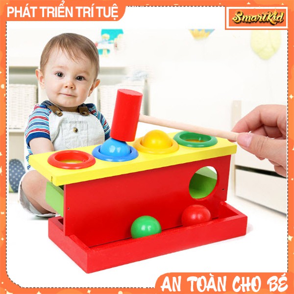 Đồ Chơi Đập Bóng Lăn Dốc Qua Lỗ Nhiều Màu Bằng Gỗ Cho Bé