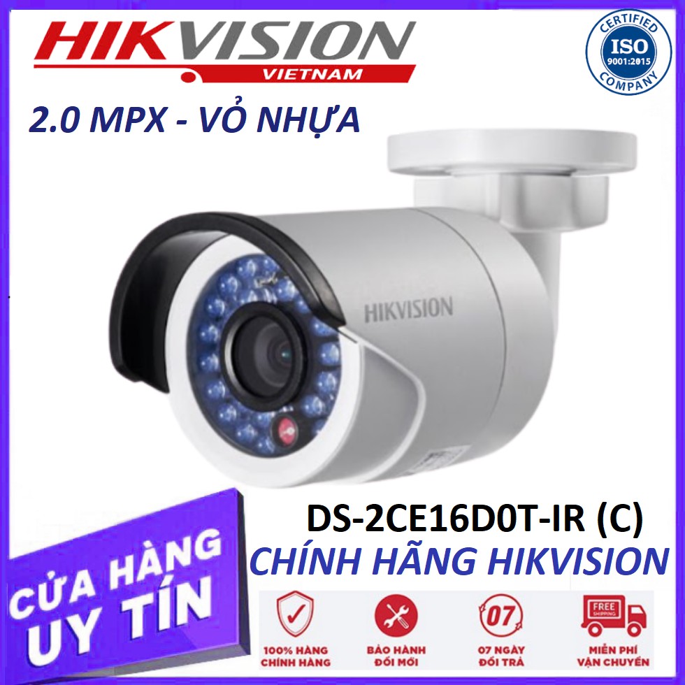 Camera HIKVISION DS-2CE16D0T-IRP(C) 2.0 Megapixel, IR 20m,F3.6mm, IP66, vỏ nhựa