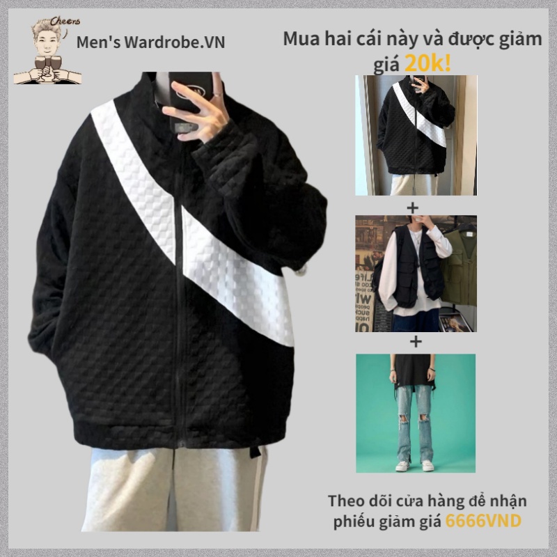 Áo Khoác Thể Thao Dáng Rộng Có Mũ Trùm Phối Khóa Kéo Phong Cách Hàn Quốc Giản Dị Dành Cho Nam