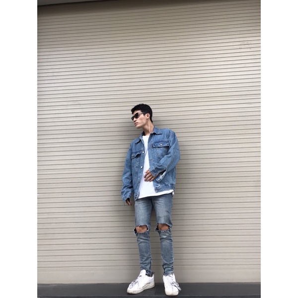 Áo Khoác Jean Cặp đôi form rộng unisex Xanh Vintage dành cho nam nữ , áo có 6 túi và túi trong