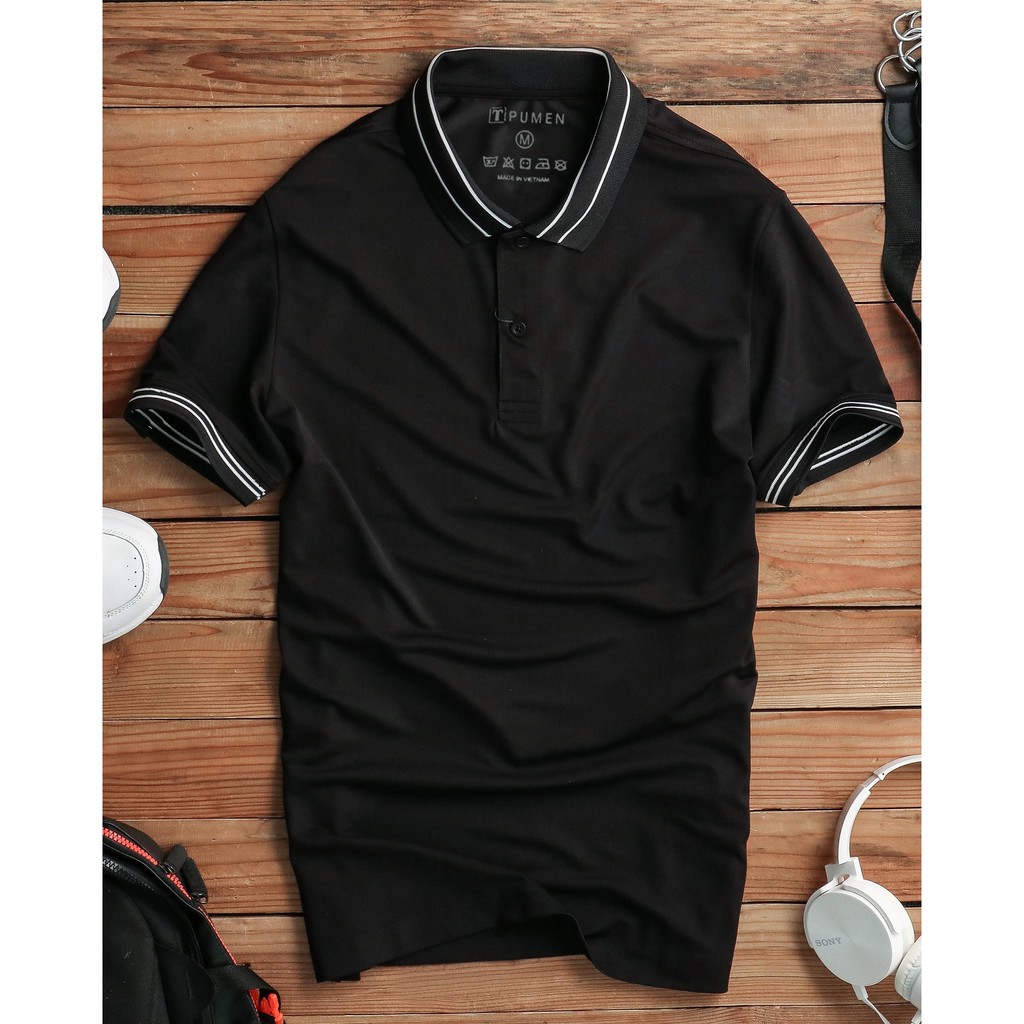 Áo Polo Đen line Trắng | BigBuy360 - bigbuy360.vn