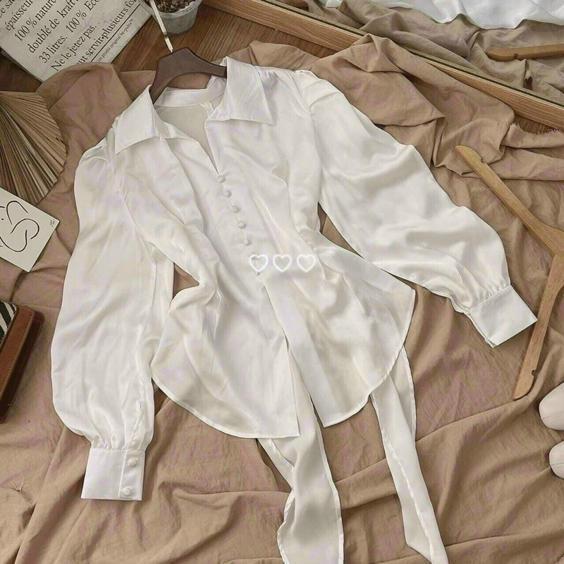 Aó Sơ Mi Kiểu Nút Bọc Nơ Sau Lưng TH104( VIDEO TỰ QUAY) | BigBuy360 - bigbuy360.vn