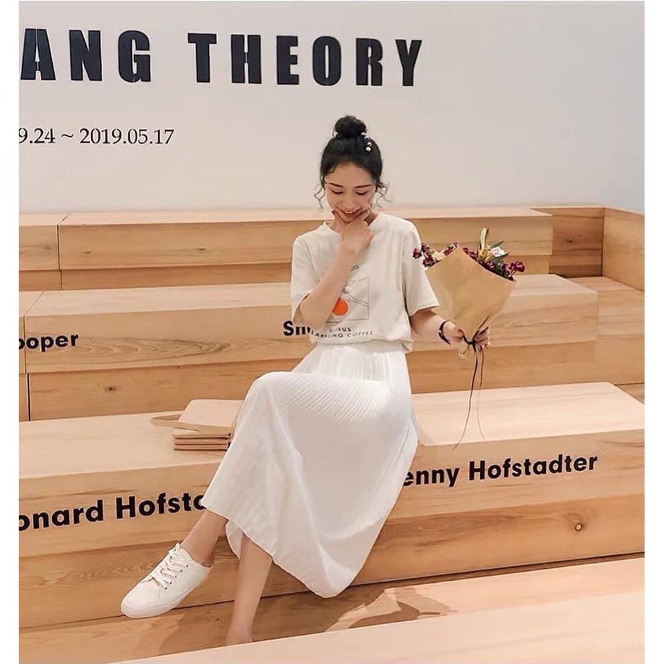 Chân váy xếp ly trắng dài midi (Loại 1) | BigBuy360 - bigbuy360.vn