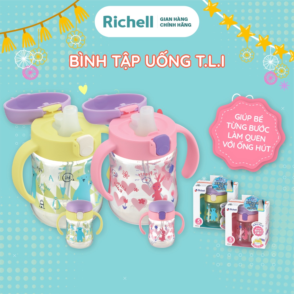 Bình tập uống TLI Richell Nhật Bản - bước 1 - 200ml vàng | Baby