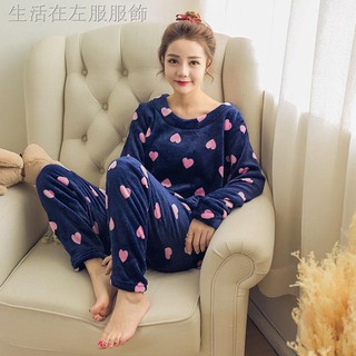 Bộ đồ ngủ vải flannel dày in hoạt hình thời trang mùa đông xinh xắn cho nữ sinh