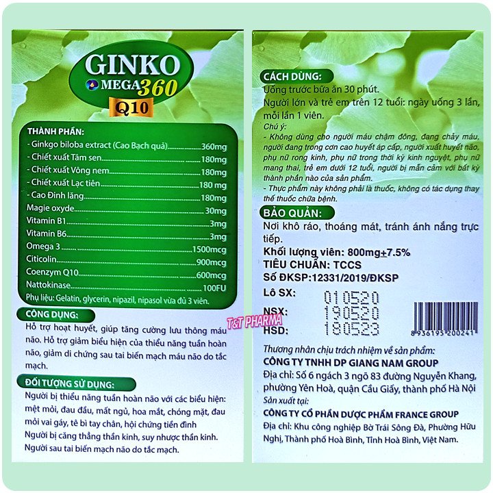 Viên Uống Bổ Não Ginko Omega 369 Q10-Giúp Tăng Cường Tuần Hoàn Não, Hỗ Trợ Giảm Thiểu Năng Tuần Hoàn Não
