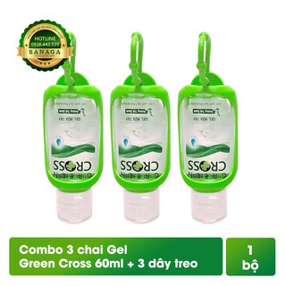 Rửa Tay Khô 💕HÀNG CHÍNH HÃNG💕 Combo 3 bộ Dây Treo Gel Rửa Tay GREENCROSS 60ml/chai - Hương Trà Xanh | Sanaga