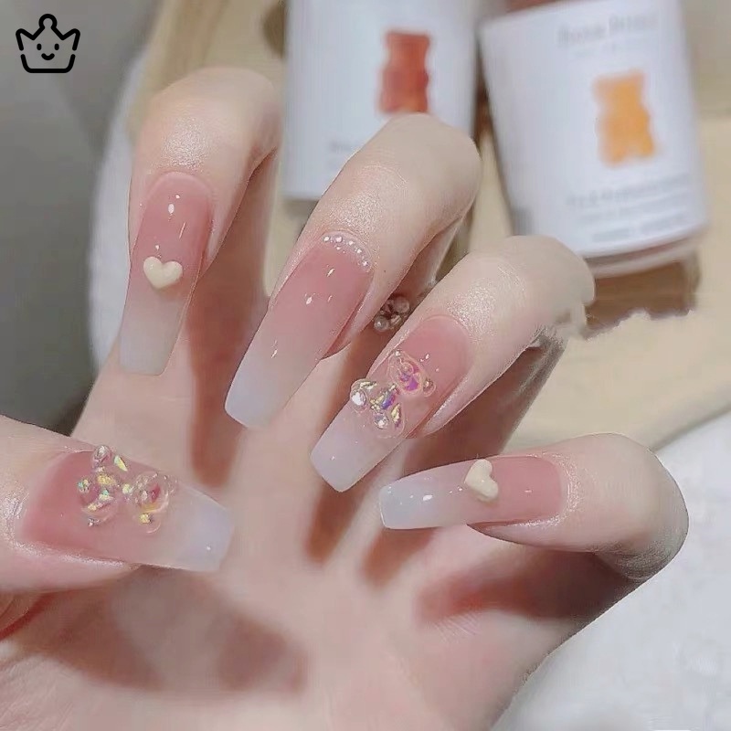Bộ 24 Móng Tay Giả Họa Tiết Gấu Và Bánh Kem Dễ Thương JP6