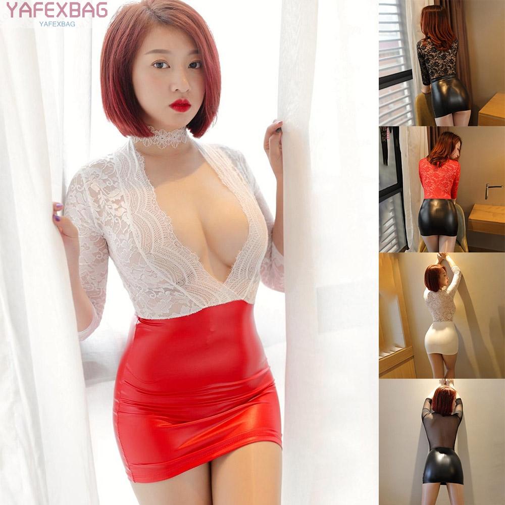 Brand New Dress Women Bodycon Evening Nightdress Neckring Pu Mini Skirt