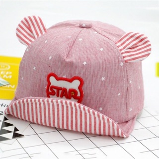 Nón mũ lưỡi trai hoạ tiết tai gấu sọc thêu chữ cho bé từ 3-24 tháng