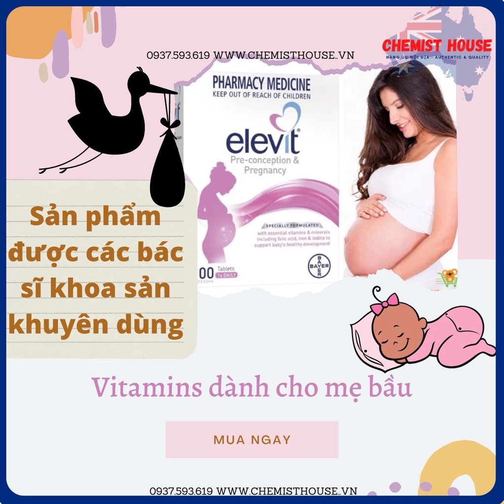 Combo 3 món Elevit bầu Chuẩn Úc - Elevit vitamin tổng hợp bầu + Elevit DHA bầu + Elevit men vi sinh táo bón