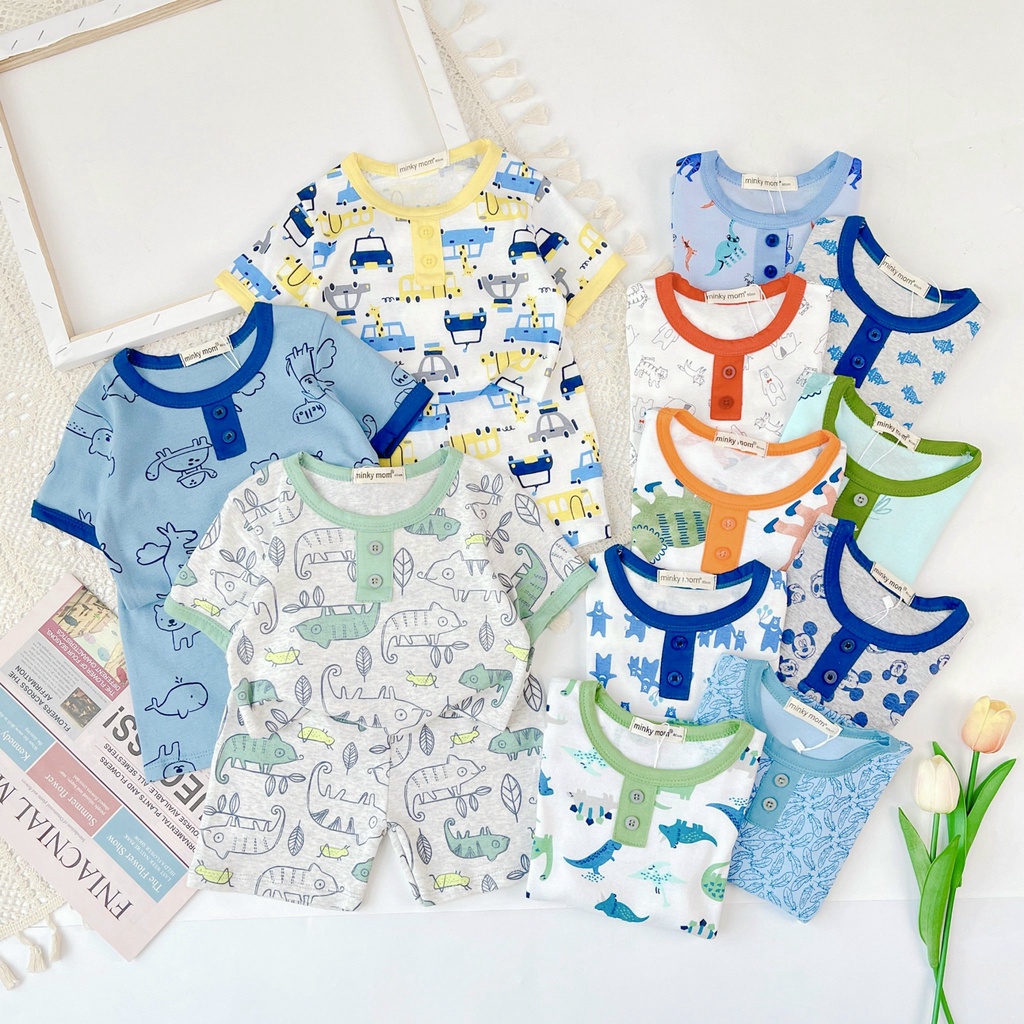 [MÀU NGẪU NHIÊN] Combo 4 Bộ Cộc Tay Cho Bé Trai, Bé Gái Minky Mom Vải Cotton Borip, Bộ Quần Áo Trẻ Em Mặc Nhà MKM2212