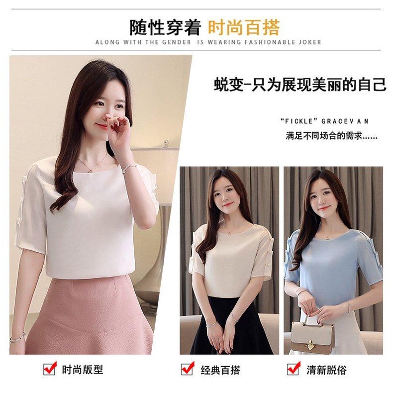 Áo sơ mi kiểu Hàn Quốc nữ tay lỡ cổ tròn vải lụa, vải voan - Danangsale