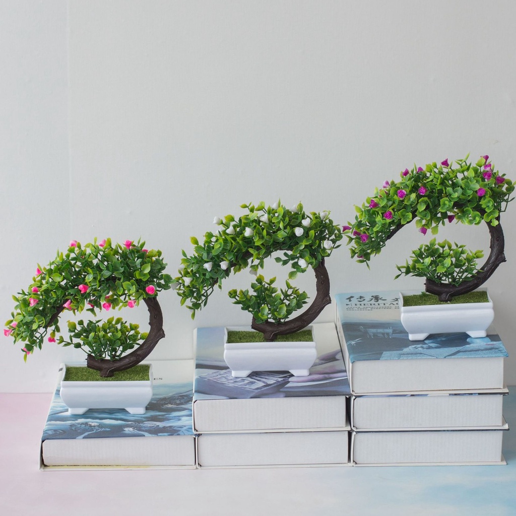 Chậu cây giả Bonsai trang trí,Chậu cây Phú Quý Cát Tường để bàn trang trí decor siêu đẹp C802