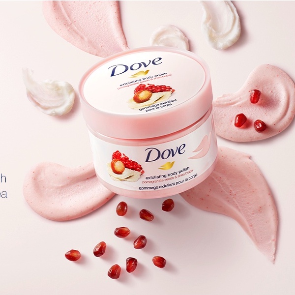 Kem Tẩy Tế Bào Chết Toàn Thân Hương Lựu &amp; Bơ Hạt Mỡ Dove Creme-Dusch-Peeling Granatapfel &amp; Shea Butter 225ml Đức