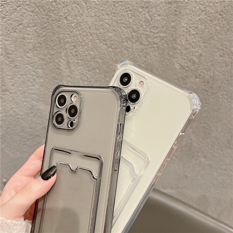 Ốp Điện Thoại Mềm Trong Suốt Chống Sốc Có Ngăn Đựng Thẻ Cho iphone 15 14 13 12 11 pro max mini xs xr x 8 7 plus Toàn Bộ