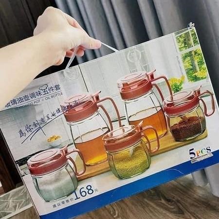 1203HT - SET HŨ THUỶ TINH ĐỰNG GIA VỊ