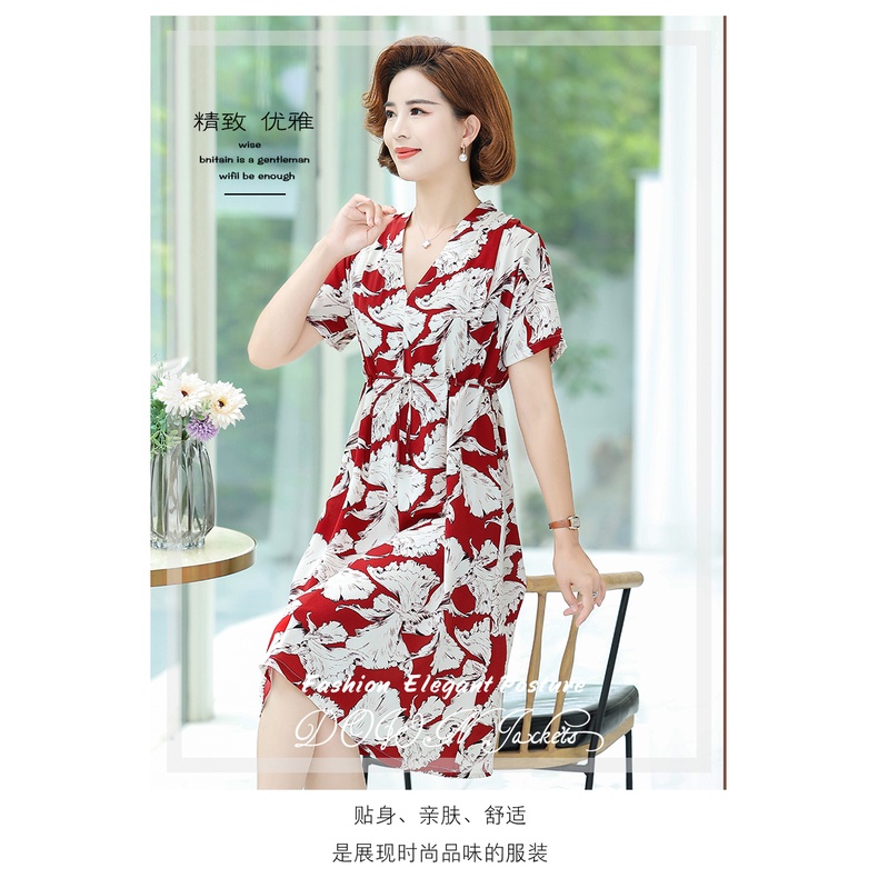 Đầm Dài Họa Tiết in Thời Trang Cho Phụ Nữ Trung Niên