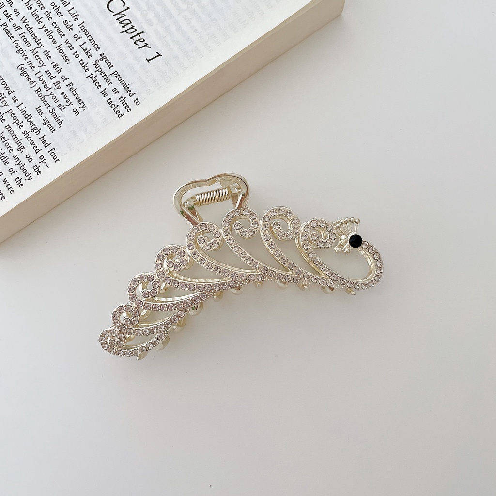 Kẹp Tóc Hình Con Công Bằng Hợp Kim Có Đính Đá &amp; Ngọc Trai Thời Trang Hàn Quốc 2022
